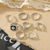 8PCS Vintage Geometrisches Metallringe Set Gravierte Buchstaben Viel Glück Frauen Modeschmuck
