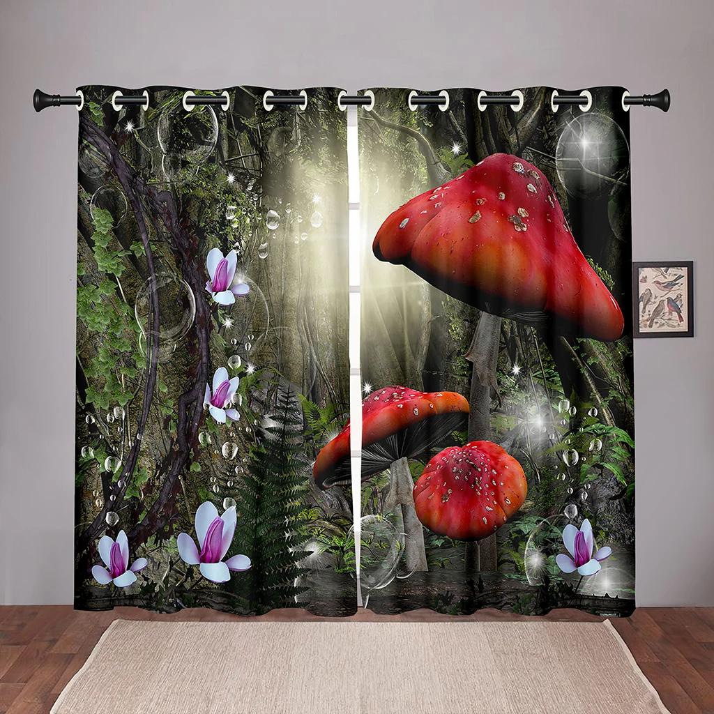 Nature Mushroom ForestDreamy Blackout Window Curtain for Bedroom Living Room Bathroom Kicthen Door Hall High Shading New Fashion