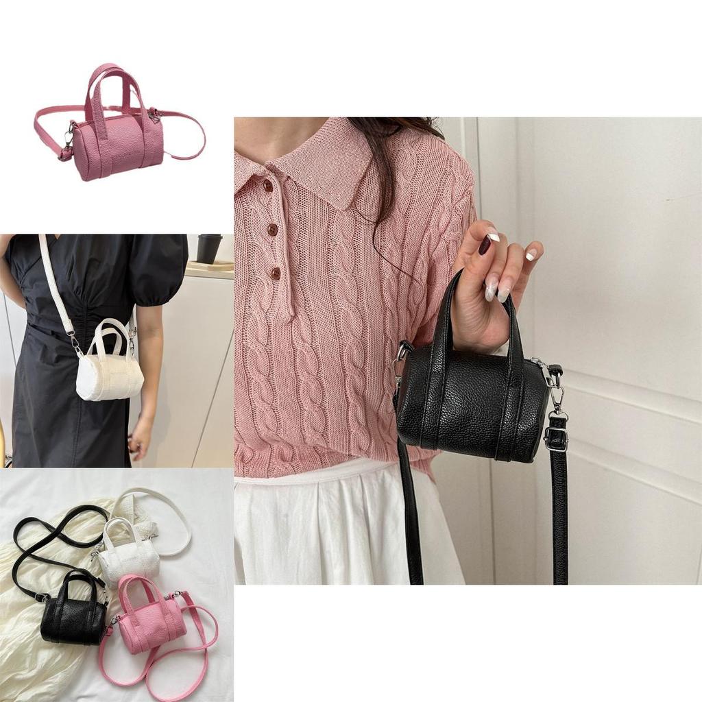 Stylish Mini Round Cylinder Bag Women 2023 Trendy Litchi Texture Handbag Soft Urban Chic