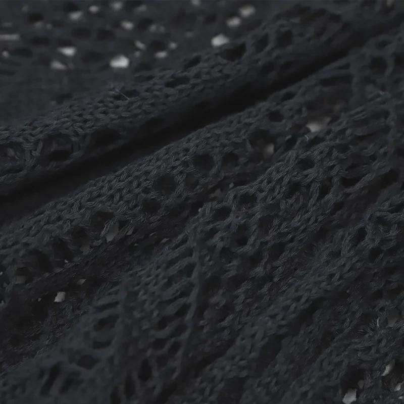 2024 Exklusives weißes Strandkleid aus Hohlspitze, gestrickt – Rundhalsausschnitt, sexy Blusenrock