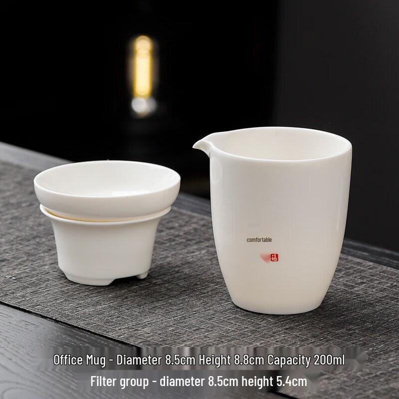 Mutton Fat Jade White Porcelain Fair Cup & Tea Strainer Set
