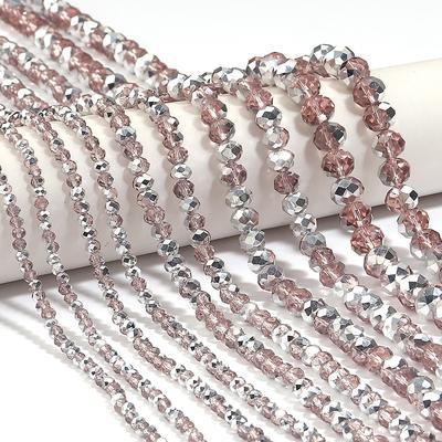 1 Strand 3/4/6/8/10mm Faceted Crystal Beads Pink Rhodium Rondelle Glass Loose Beads For Jewelry Making DIY Bracelets Necklace