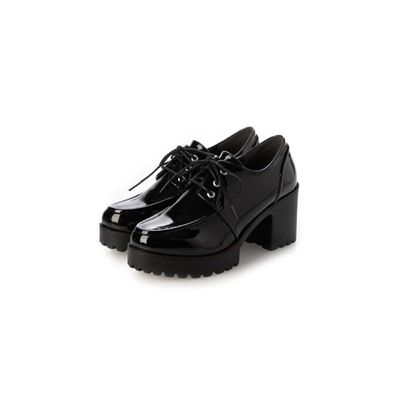 [DMTR] Two Designs to Choose From: Platform Tank Sole Lace-Up Mannish Shoes for Women 2134_2302-L29 (Black Enamel (Stitch 2134), L)