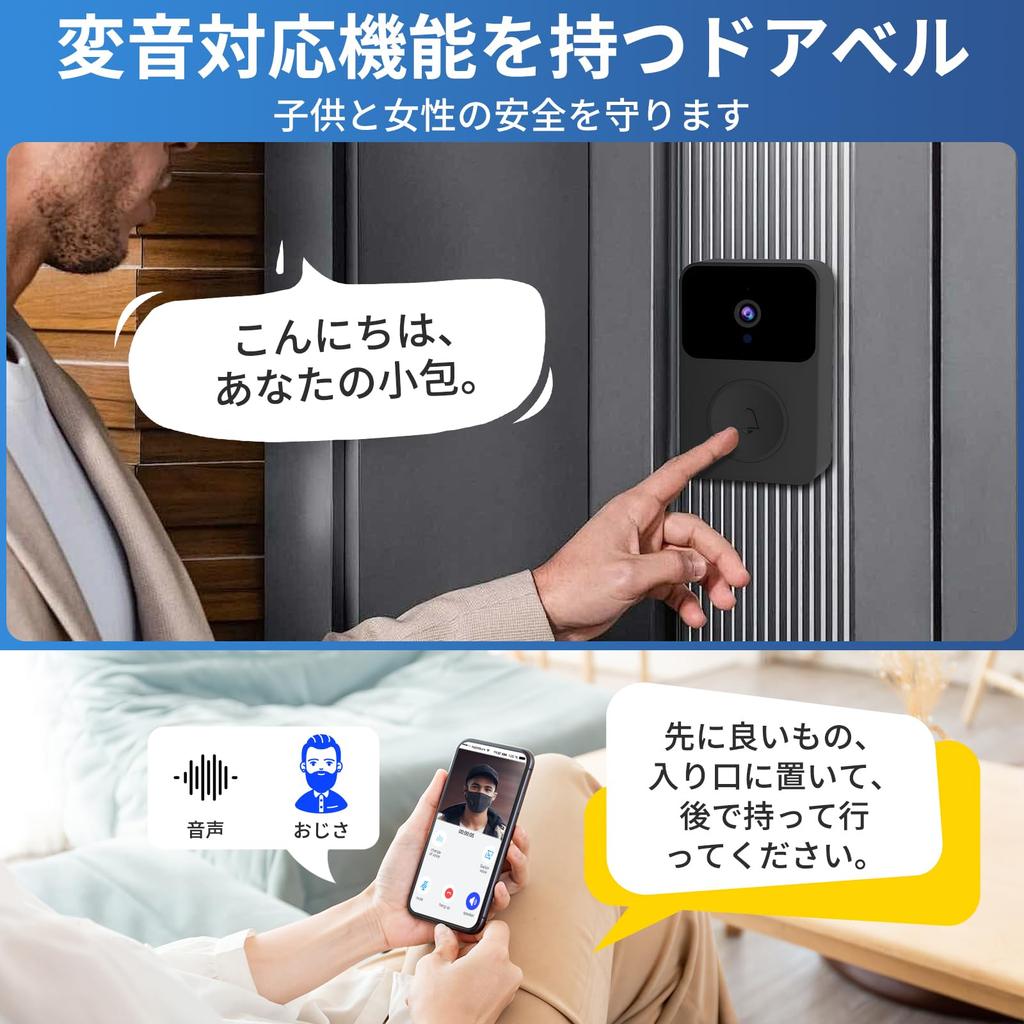 HUAJUN Smart Video Wireless Intercom with Smartphone Base Unit and Handset Infrared Night Indoor Sound Recording Japanese Instruction Manual Easy