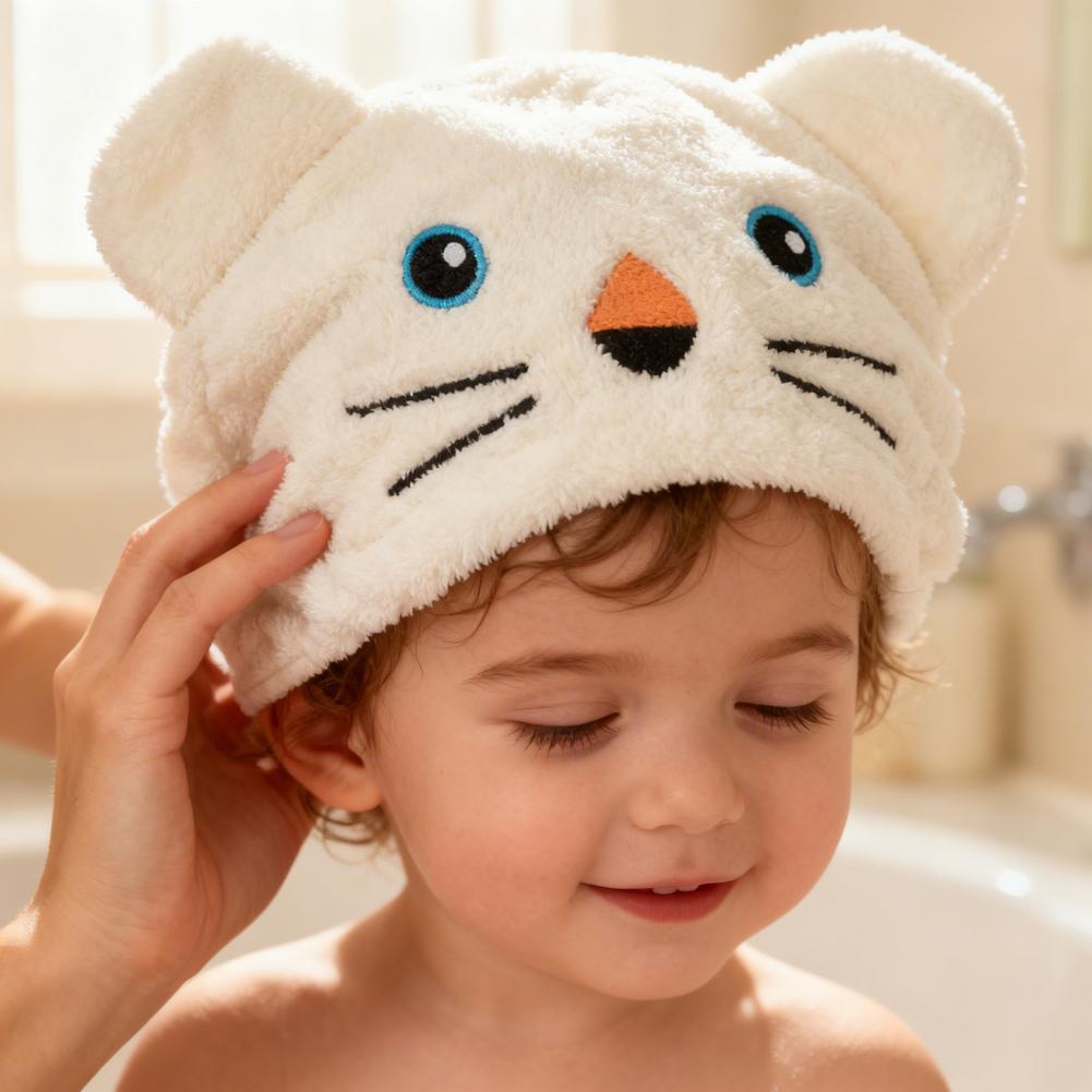 Cute Cartoon Bear Soft Absorbent Dry Hair Cap For Kids Coral Fleece Microfiber Hair Drying Towel Head Wrap For Children Kids