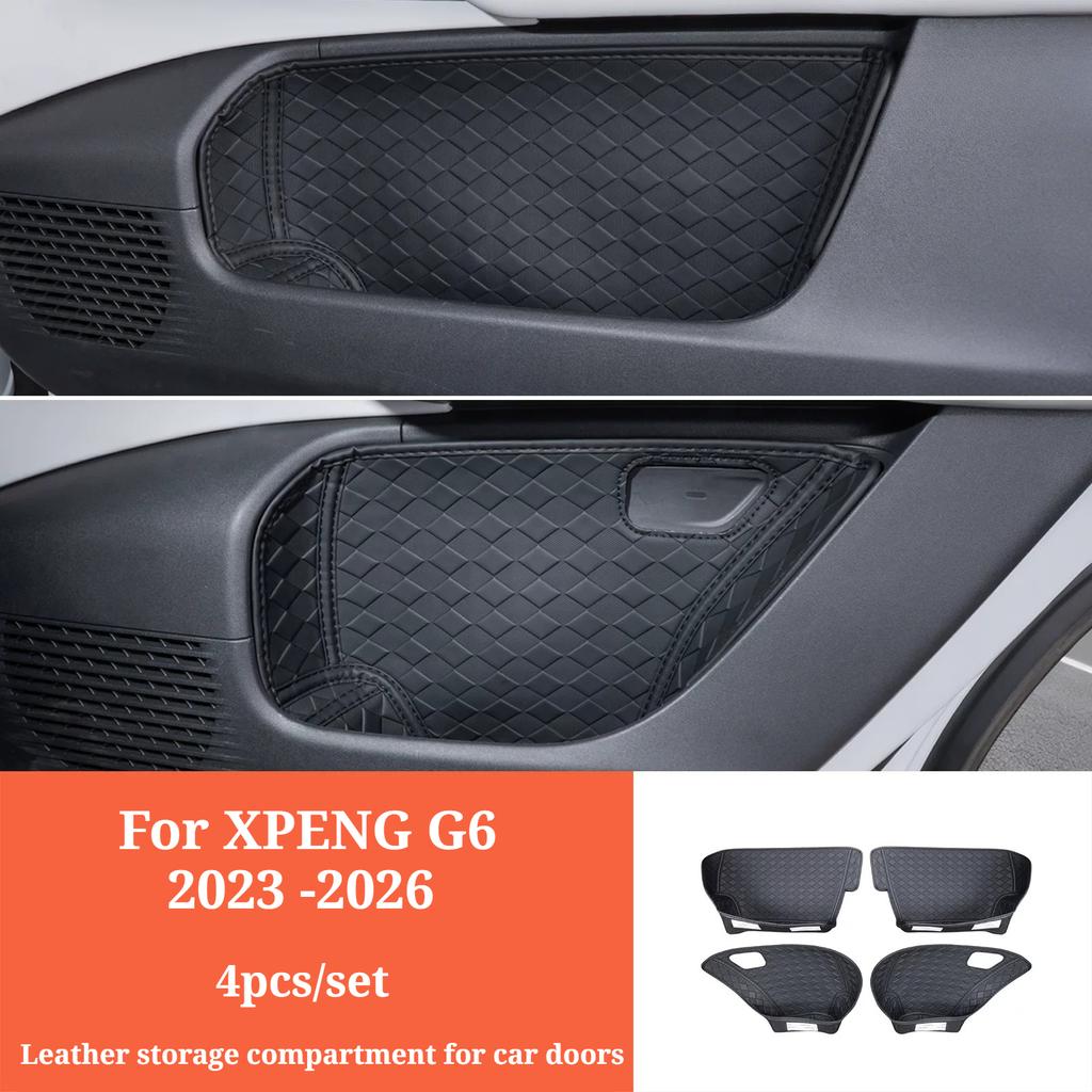 4PC For XPENG G6 2023 -2026 Lower Door Leather Storage Pocket Nappa Leather Anti Scratch Wear Resistant Interior Car Accessories