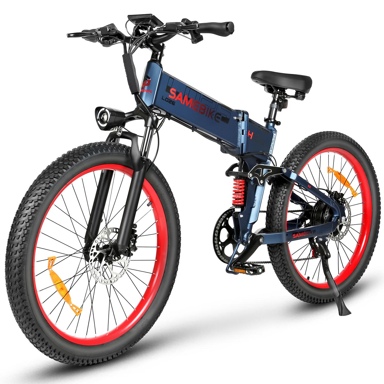 Vélo électrique pliable Samebike LO26Plus 26 pouces avec batterie 48 V 15 Ah 1 000 W bleu