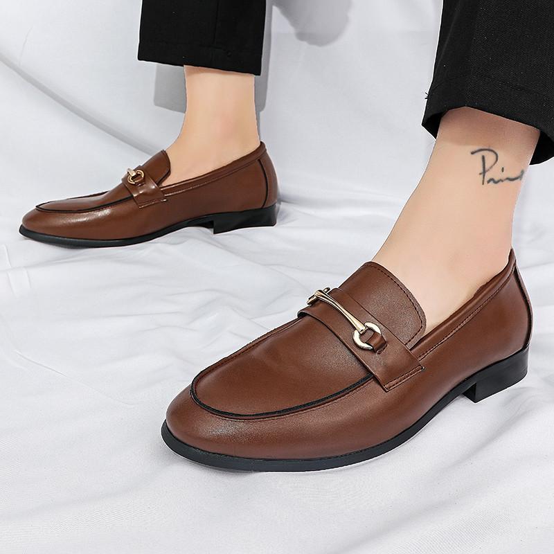 Luxury Fashion Designer New Black Brown Pu Leather Casual Shoes For Men Slip On Loafter Formal Wedding Dress Homecoming