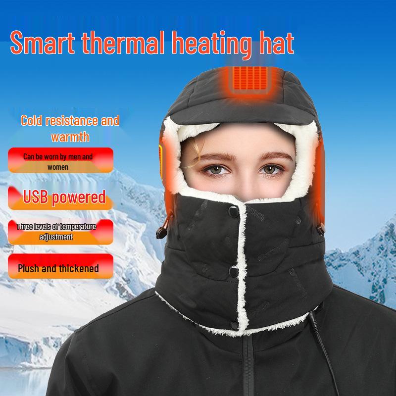 Electric Heated Hat - Smart Plus Velvet & Cotton Cap for Outdoor Cycling & Fishing Warmth