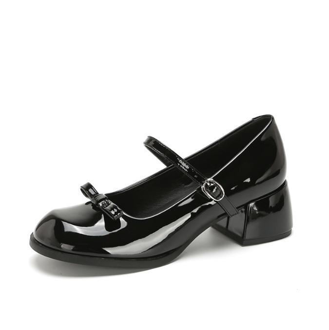 Spring Thick Heel Women Mary Jane Shoes Shallow Ladies Casual Butterfly-knot Shoes Eelgant Dress Leather Shoes