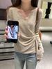 Korean Style Patchwork Lace Waist-Hugging Irregular Knit Top for Women
