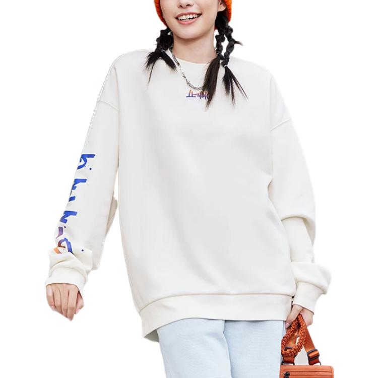 Li Ning Sports Life Collection Sweatshirts Unisex Ivory Crew Neck Moderate Regular AWDSF77-2
