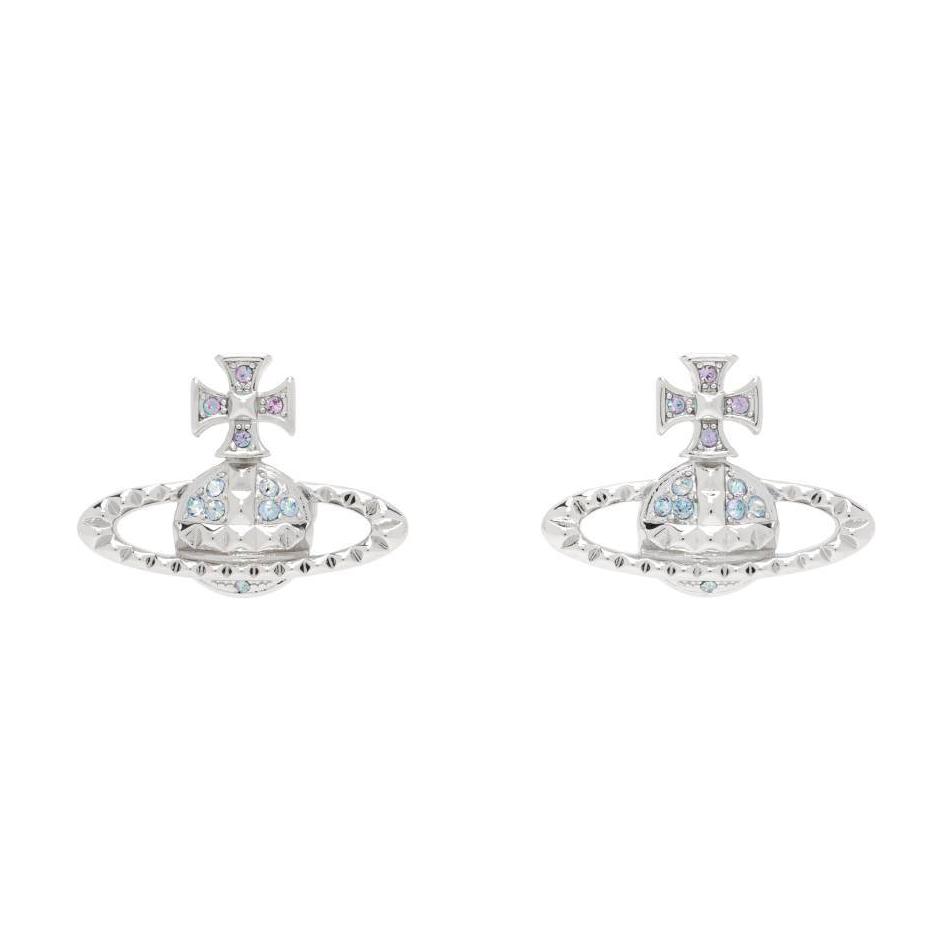 Vivienne Westwood Saturn Studded Design Brass Earrings Unisex Earrings Light-Blue Silver 6201035E02W173 Box+Shopping Bag