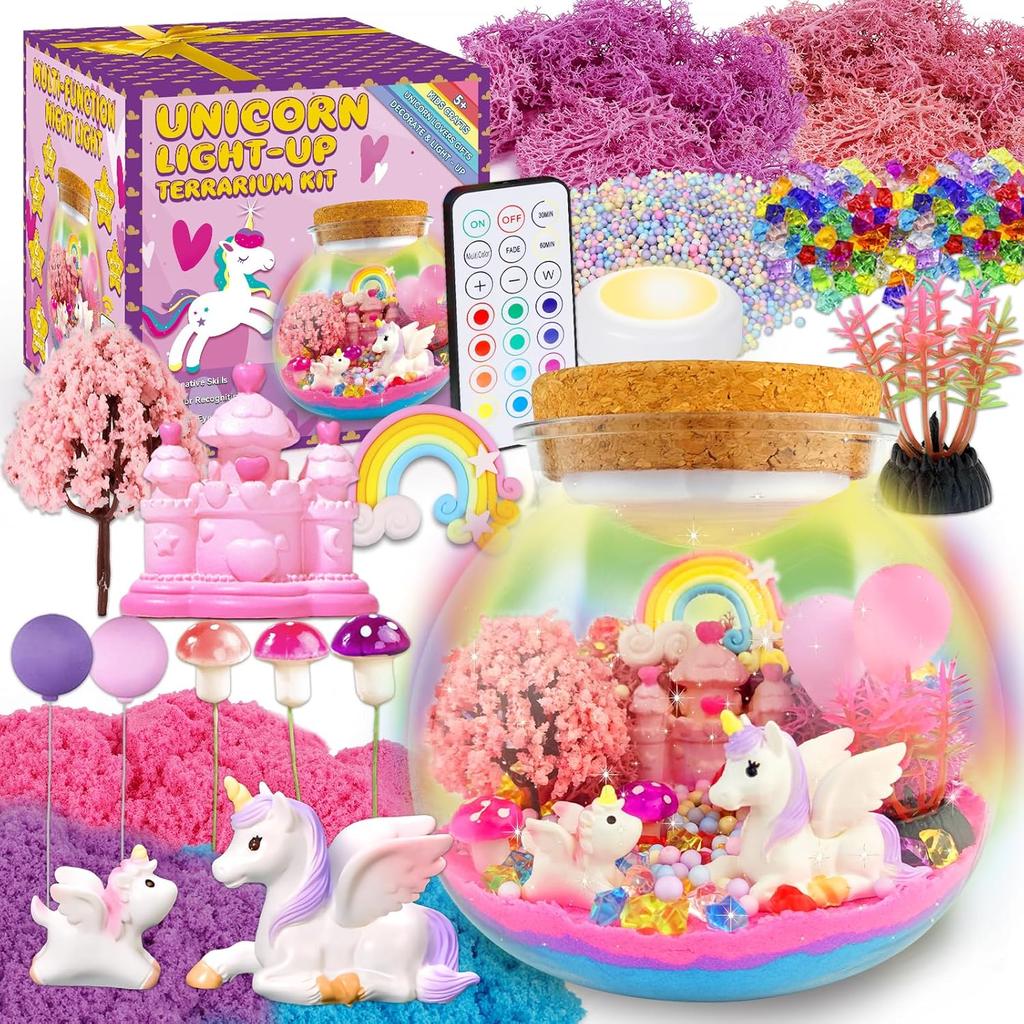 Unicorn Terrarium Crafts Kit for Kids-LED Night Light Up & Remote Unicorn Birthday Gifts Toys for Girls Ages5 6 7 8 9 Christmas