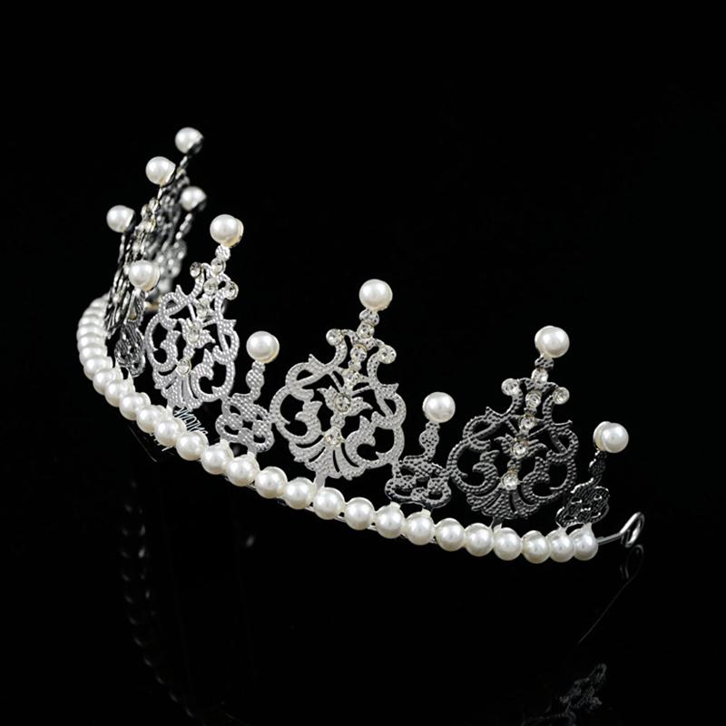 1Pc Pearl Crown Half Crown Cake Decoration Crown Flower Ornaments Children's Hair Ornaments Korean Iron Sheet Pearl Crown