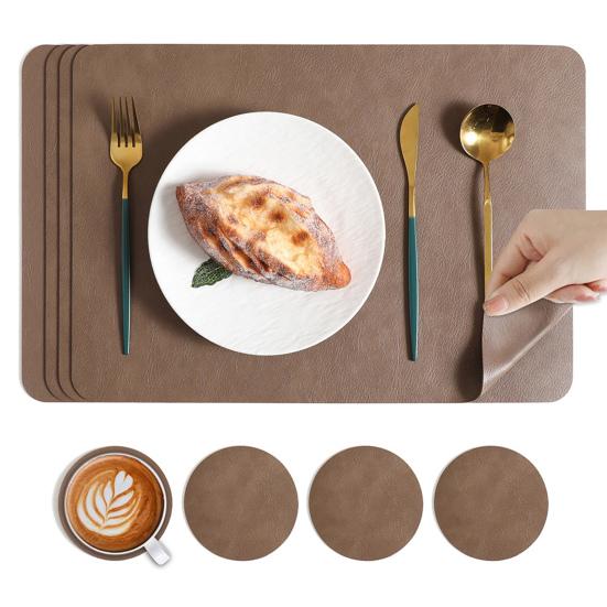 Faux Leather Placemat Coaster Dining Table Heat Insulation Pad Dual Side Waterproof Placemat for Kitchen Countertops Dining Tables