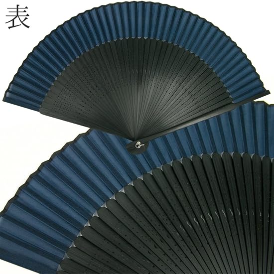 [KYOETSU] Folding Fan, Pure Silk, Solid Color, Black Ribs, 2-Piece Set (Fan, Fan Case), Men's (Black