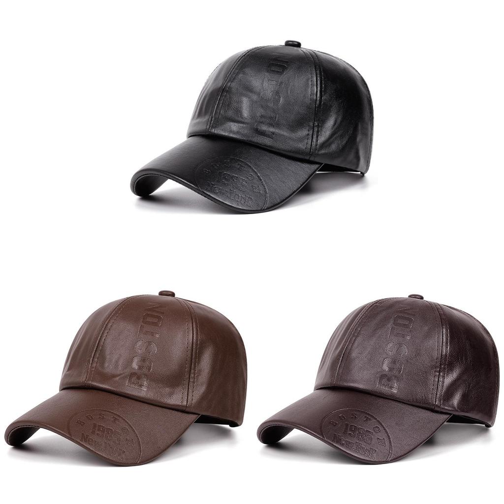 Pu Leather Baseball Cap With Embossed Design For Autumn Winter Outdoor Men