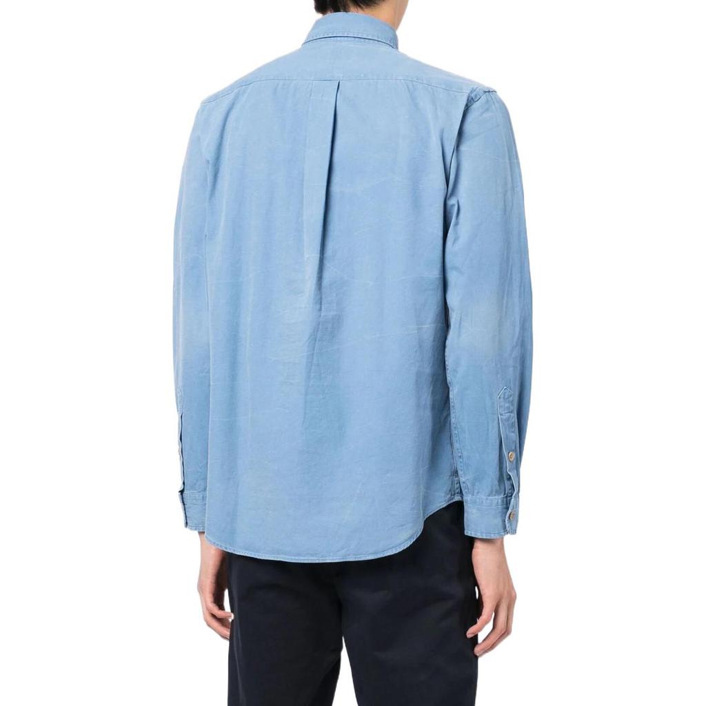 Polo Ralph Lauren Solid Color Polo Collar Long Sleeve Shirt Men Shirts Blue 710864176-001