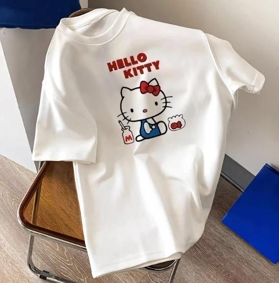 Sanrio 2026 Summer Comic Form Hello Kitty Image 100 Cotton Printed Casual Tshirt Adult Children Parentchild Top Casual Wear S