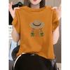 New Shoulder Pure Cotton Round Neck Short-sleeved T-shirt Women's Korean Version Fashion Versatile Foreign Style Top Bottoming Shirt Summer
