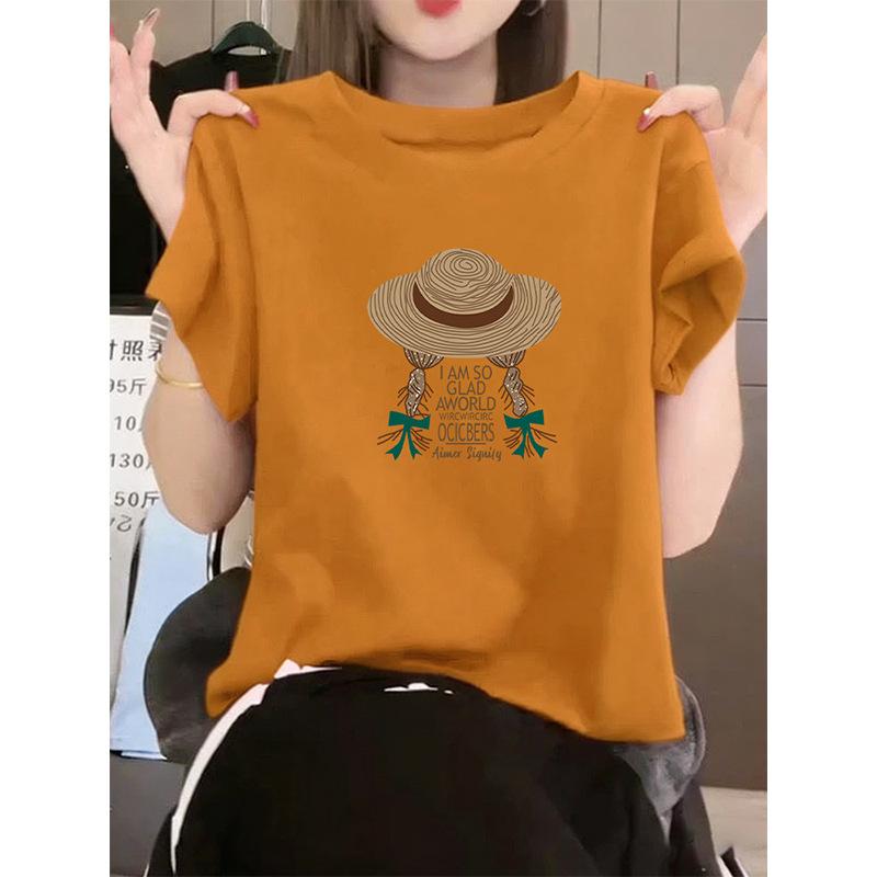 New Shoulder Pure Cotton Round Neck Short-sleeved T-shirt Women's Korean Version Fashion Versatile Foreign Style Top Bottoming Shirt Summer