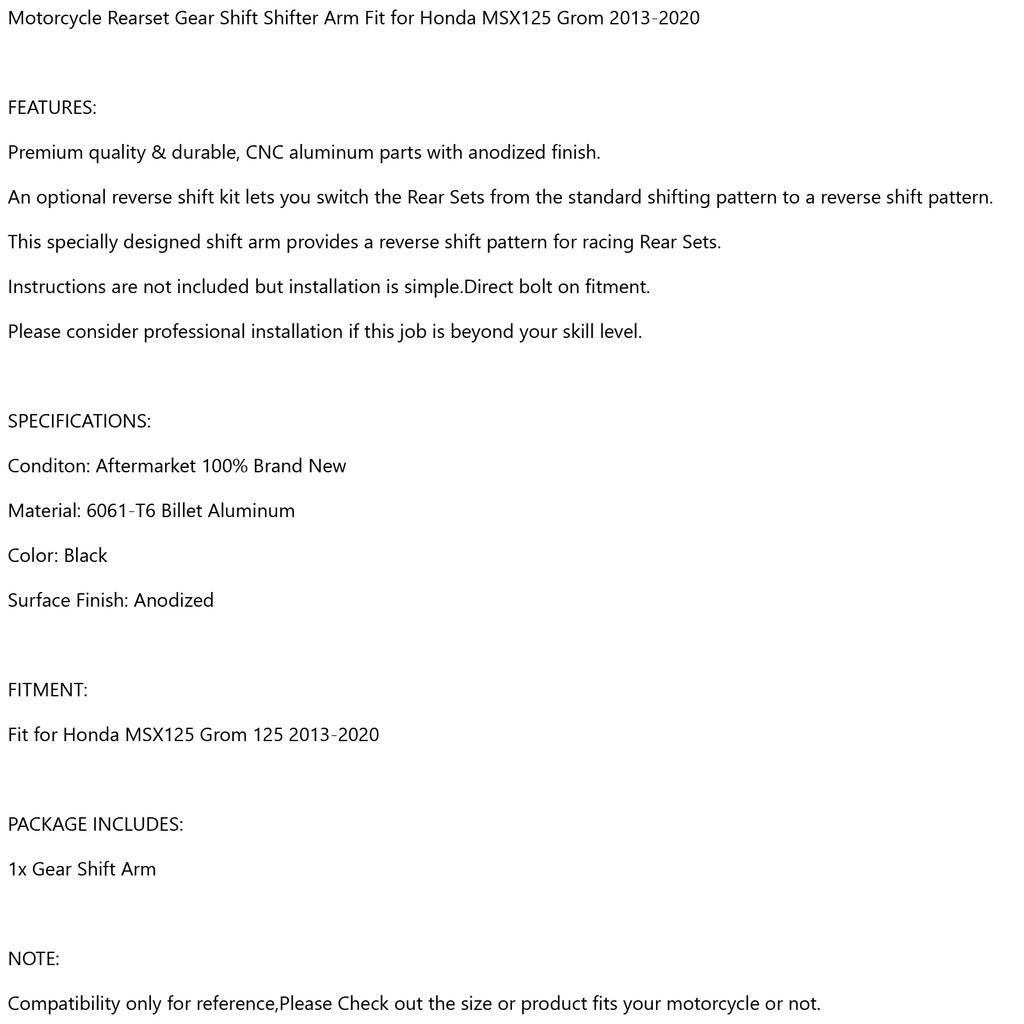 Motocyklové rameno řazení černé vhodné pro Honda MSX125 Grom 125 2013-2020