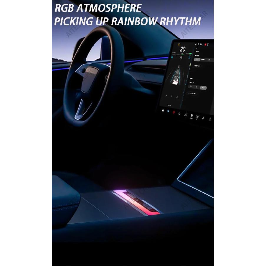 For Tesla Model Y Juniper Fast Charging USB Hub Docking Station with Rainbow Light Model 3 Highland Retractable Ambient Lighting