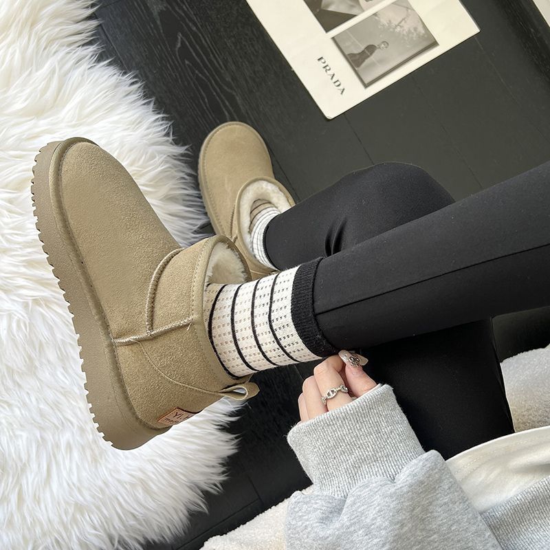 Zhou Dongyu Same Mini Fur Integrated Snow Boots 2025 Winter Non-slip Piled Thickened Short Cotton Shoes Women