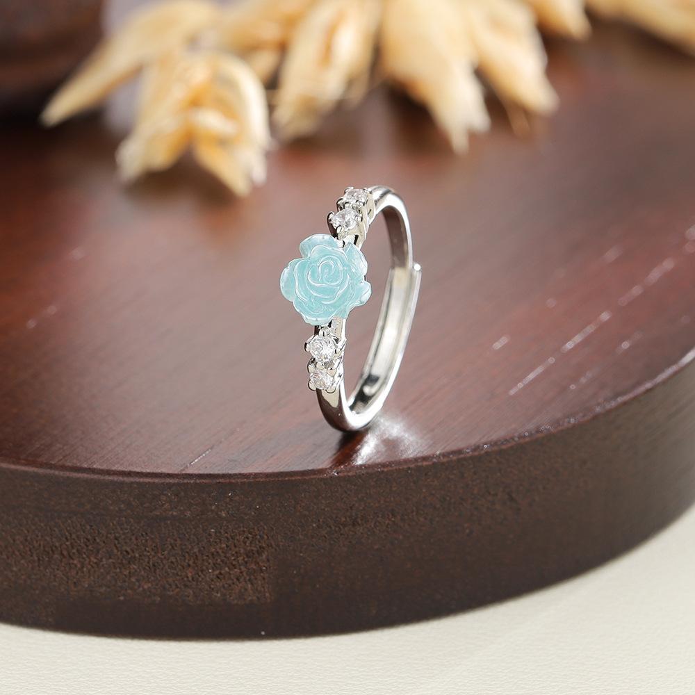 PONYKISS Посеребренные Кольца с Цирконами Розовый Цветок Камелии Регулируемые для Женщин Романтичная Мода Минималистичные Аксессуары resizable