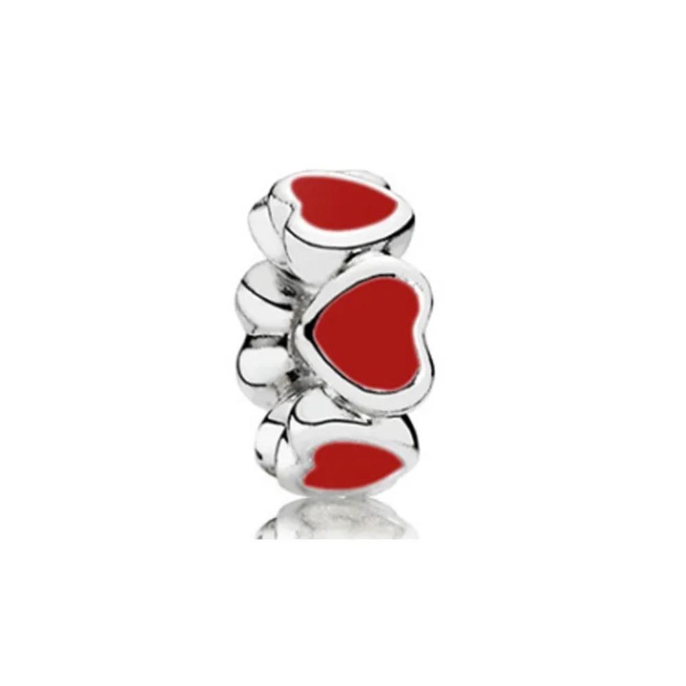 New Shining Zircon Love Heart Spacer Bead 925Silver Pendant for DIY Bracelet Flower Charm Women Jewelry Making
