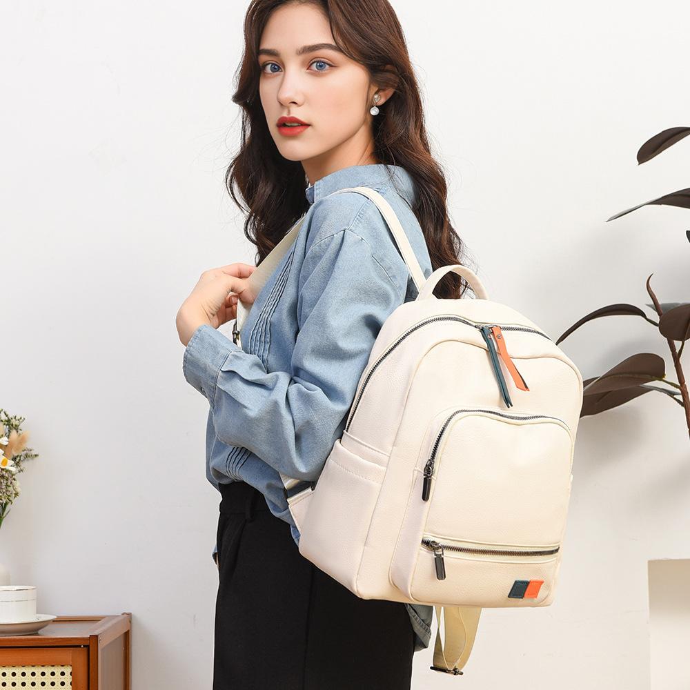 Fashion retro simple backpack new versatile leisure travel backpack soft leather niche commuter college student schoolbag