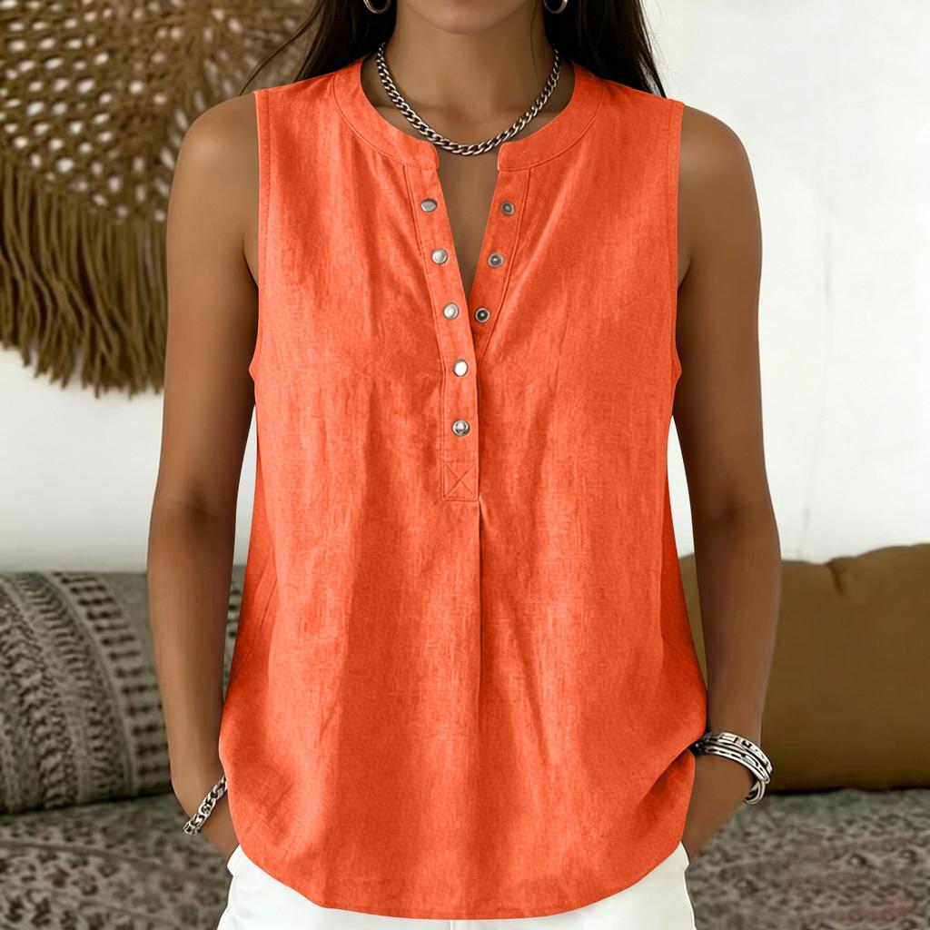 Women Sleeveless V Neck Button Front Loose Fit Casual Tank Top Lightweight Summer Blouse for Daily Wear Office Travel