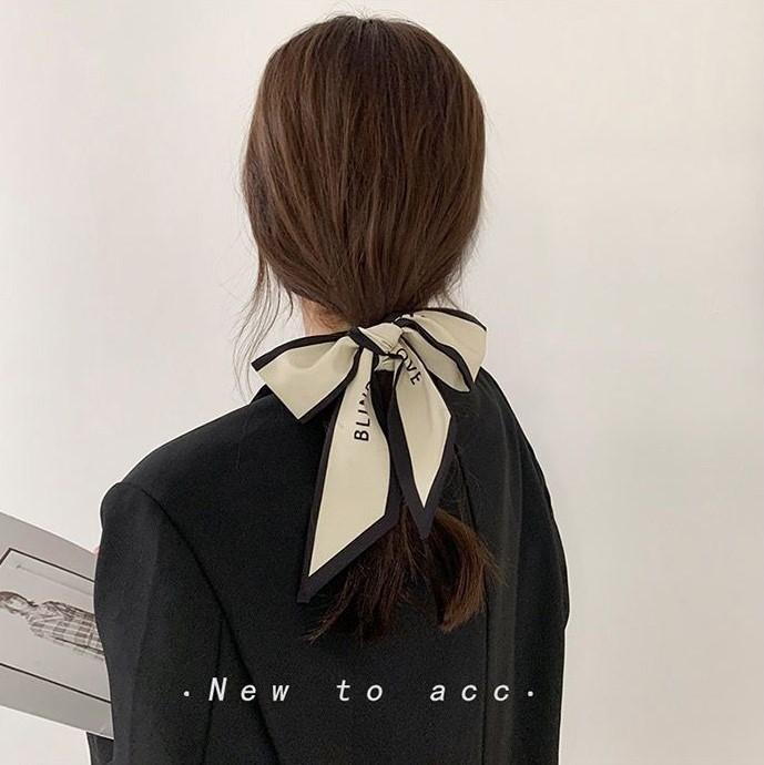 Fashion Printing Silk Hair Scarf for Women Chiffon Long Ribbon Ponytail Ties Headbands