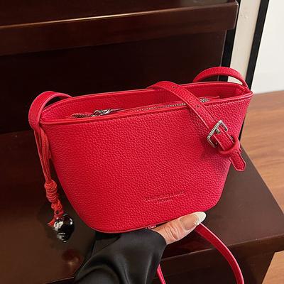 Spring and Summer Hot-selling Models, Niche Fashion and High-quality Lychee Pattern Bucket Bags, Casual Foreign Style Commuting Versatile Messenger B