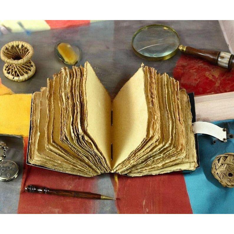 Grimoire Vintage Mushroom leather journal, Handmade Antique Deckle Edge Paper Spell Book of Shadows Journal for gifts