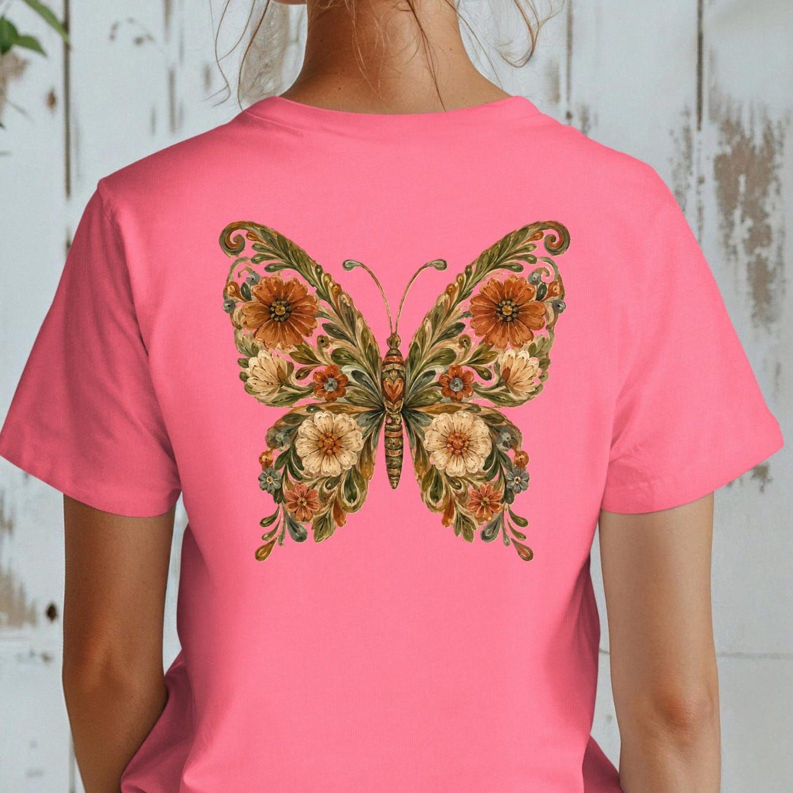 Floral Butterfly Shirt, Boho Butterfly Tee, Butterfly Back PrinT shirt, Botanical Butterfly T shirt, Nature Lover Tee S