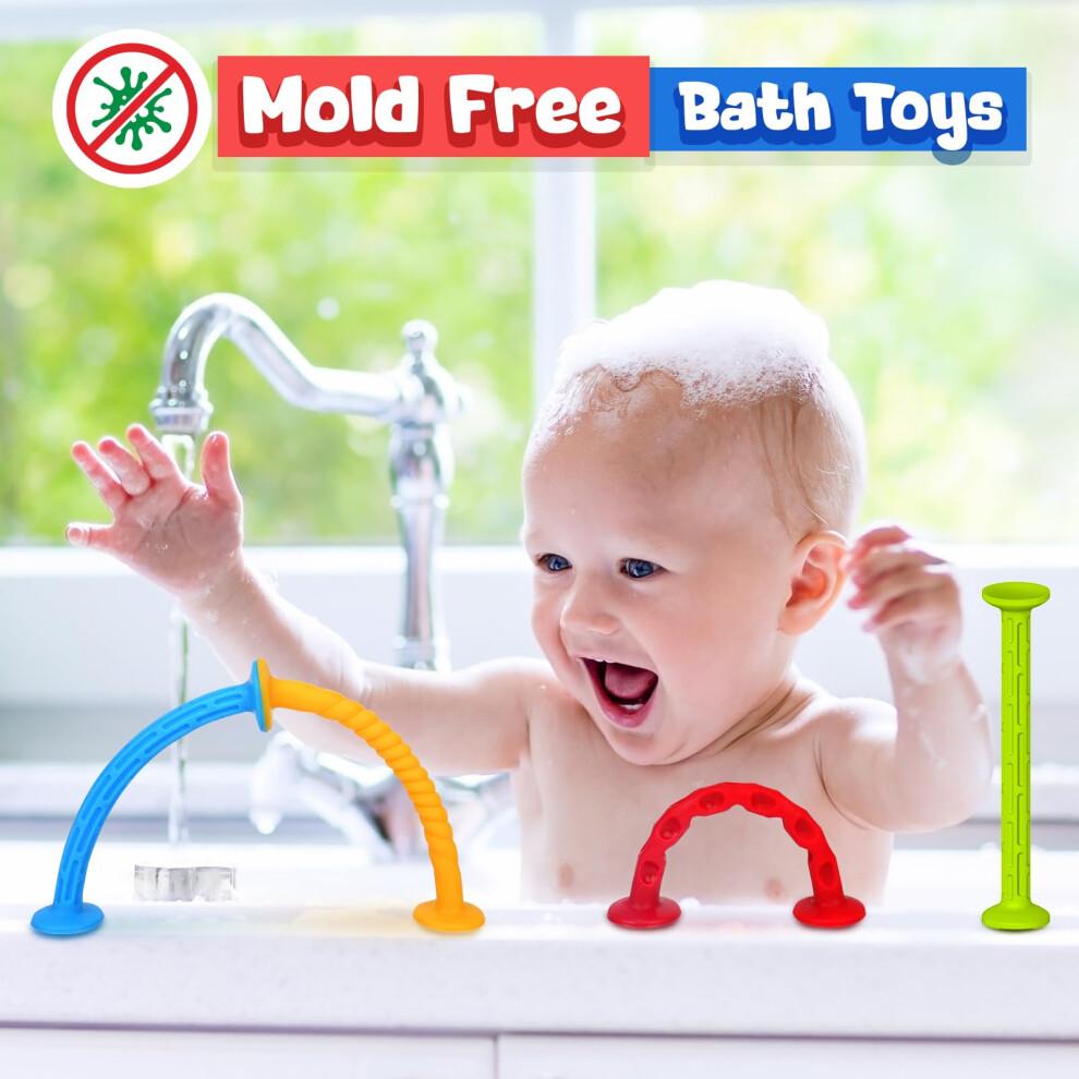 Baby Sensory Suction Bath Toys: 8pcs Slicone Baby Suction Cup Toys, LESONG No Mold Bath Toys, Toddlers Sensory Fidget Toys on Plane, Tactile Fine