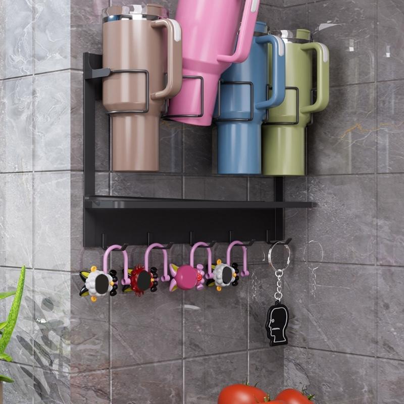 Magnetic Cup Organizer for Kitchen or Living Area Refrigerator Carbon Steel Tumblers Holder Home Storage Solution