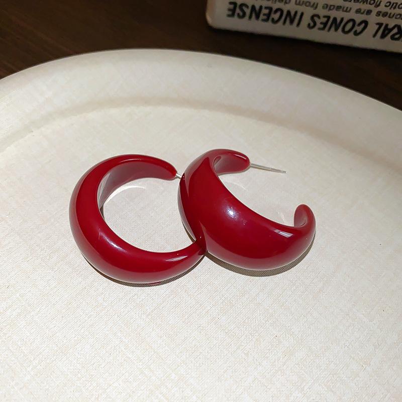 Ankola Red Spray Paint Love Ear Buckle Earrings Hong Kong Style Sweet Versatile Commuter Earrings Light Luxury High-end Earrings Women