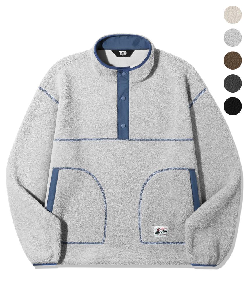 TRILLION Button Half-Neck Fleece Pullover_5Color