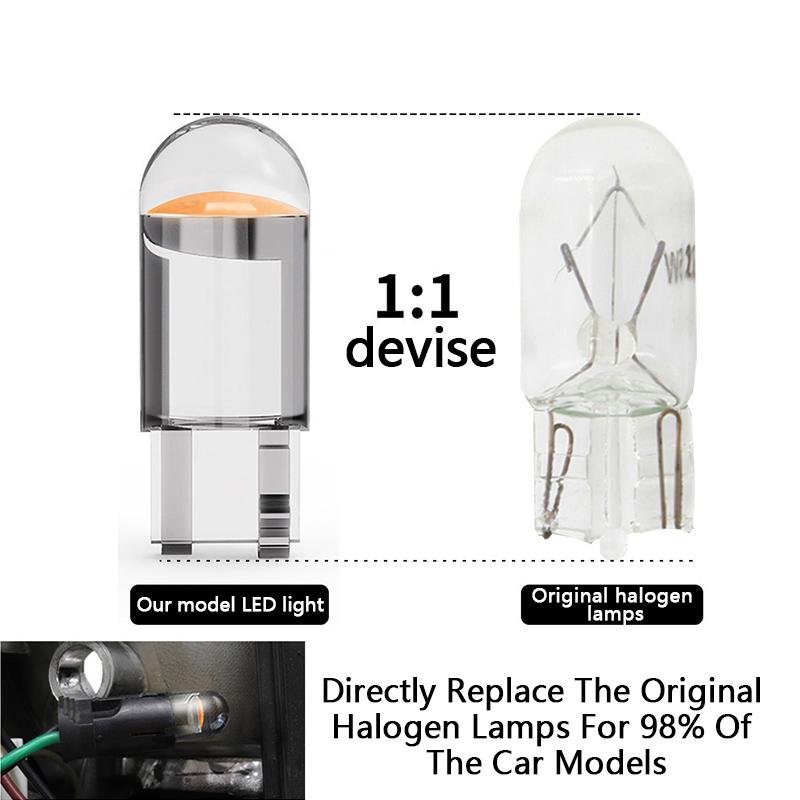 Car LED T10 W5W Canbus Glass Car Light COB Clear 6000K Reading Dome Lamp Marker Wedge License PlateLight Bulb 168 194 192 DC 12V