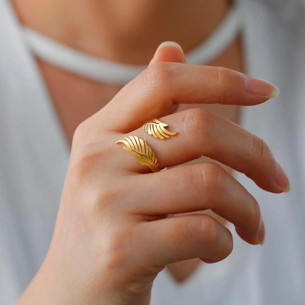 Elegant Open Rings Geometric Rings Wing Delicate Finger Jewelry Stainless Steel Texture for Fashion Lover Present