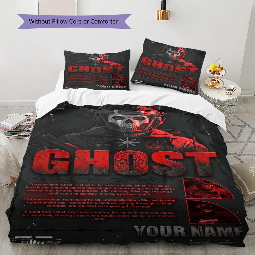 Name Custom Ghost COD Pattern Bedding Set Quilt Cover Pillowcase Home Decor Gift (1 * duvet cover + 2 * pillowcase, without core)