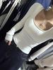 Women's Spicy Girl White Square Neck Slim Fit Long Sleeve Top - Autumn Winter Base Layer