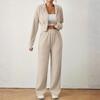 Women's Fashion Textured Two-Piece Long Sleeve Drop Shoulder Zipper Drawstring Hooded Suit