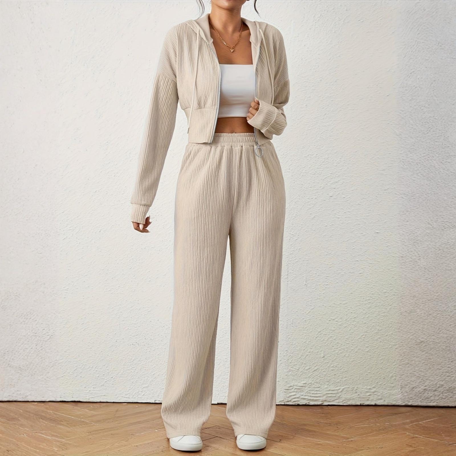 

Женский модный текстурированный двухпредметный костюм с длинными рукавами, спущенной линией плеча, молнией, кулиской и капюшоном XXL