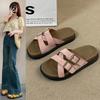 2025 Summer Open Toe Women Flats Slippers Shoes Fashion Cross Buckle Outdoor Beach Vacation Ladies Slides