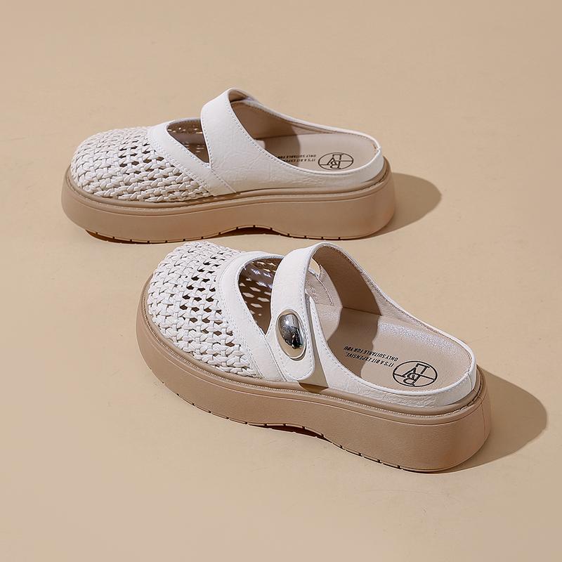 Fashion CRLAYDK Mules for Women Summer Breathable Slip On Shoes Knit Walking Platform House Slippers Ladies Closed Toe Casual Slides