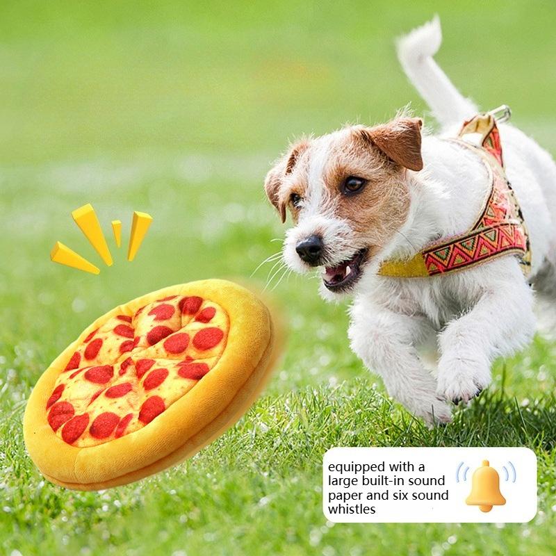 Bow Wow Pet Pizza Dog Toy Squeaky Plush One Piece Pet Teeth Teasing Toy Colorful Playset to Keep Your Furry Friend Busy